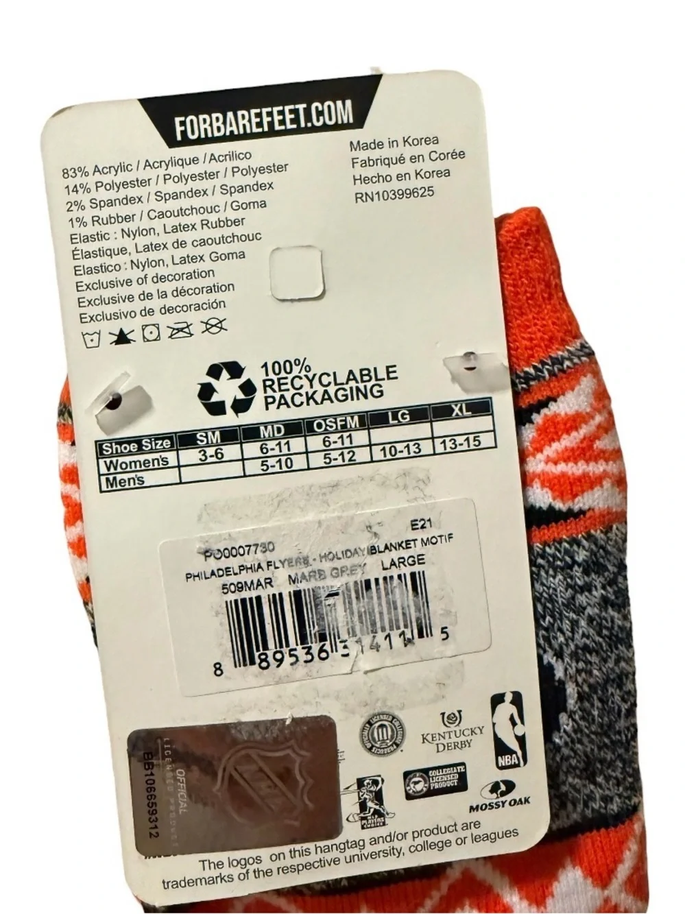 For Bare Feet NHL Philadelphia Flyers Holiday Socks